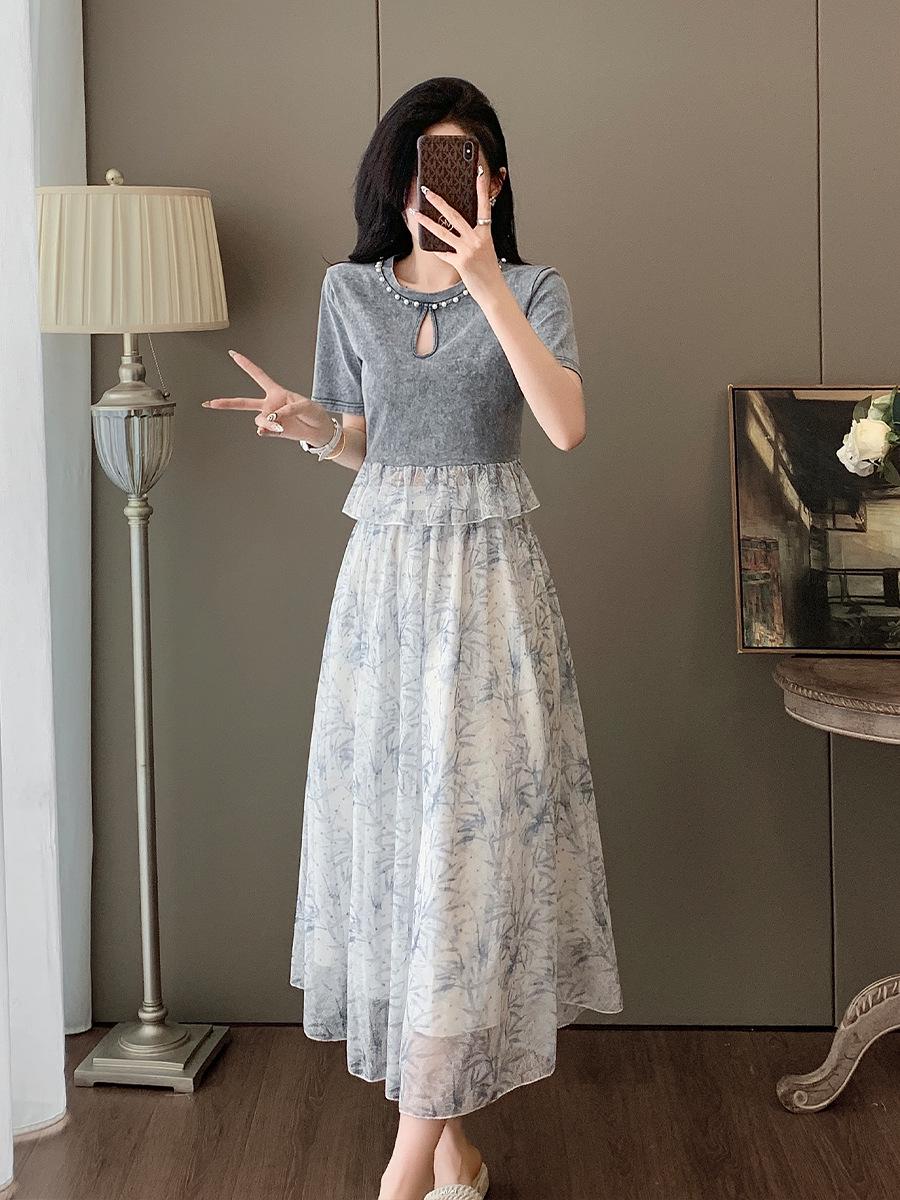 Женский летний стройнящий миди-юбка комплект из двух предметов с французской кружевной вышивкой – Элегантный и стильный. XXL серый