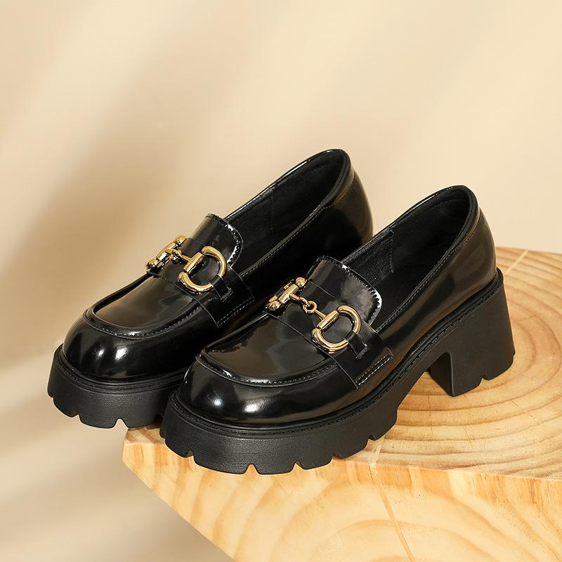 Small leather shoes women's spring new horse buckle platform leather women's shoes retro single shoes