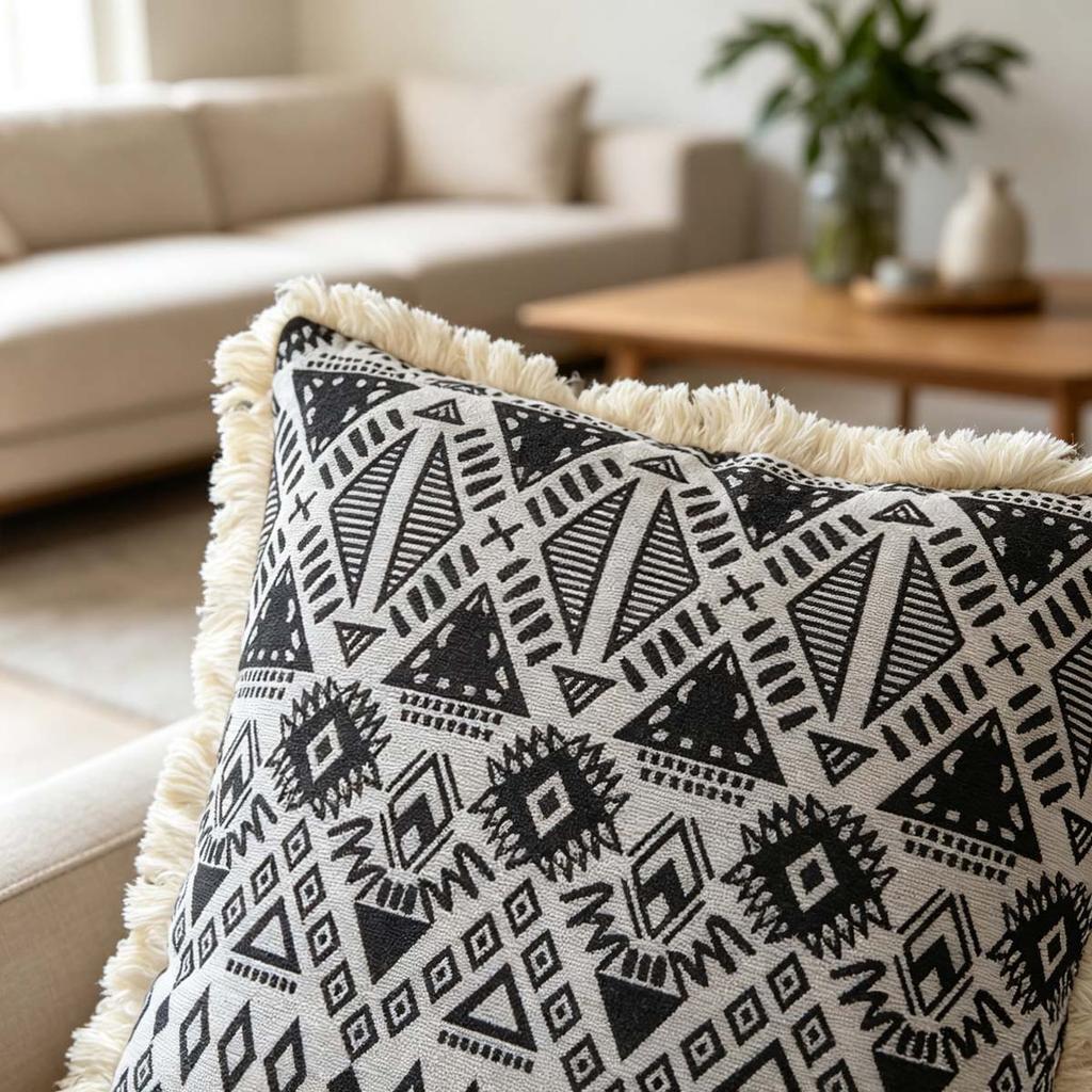 Indoor Living Room Sofa Balcony Outdoor Decorative Square Farmhouse Style Tassel Throw Pillow Covers