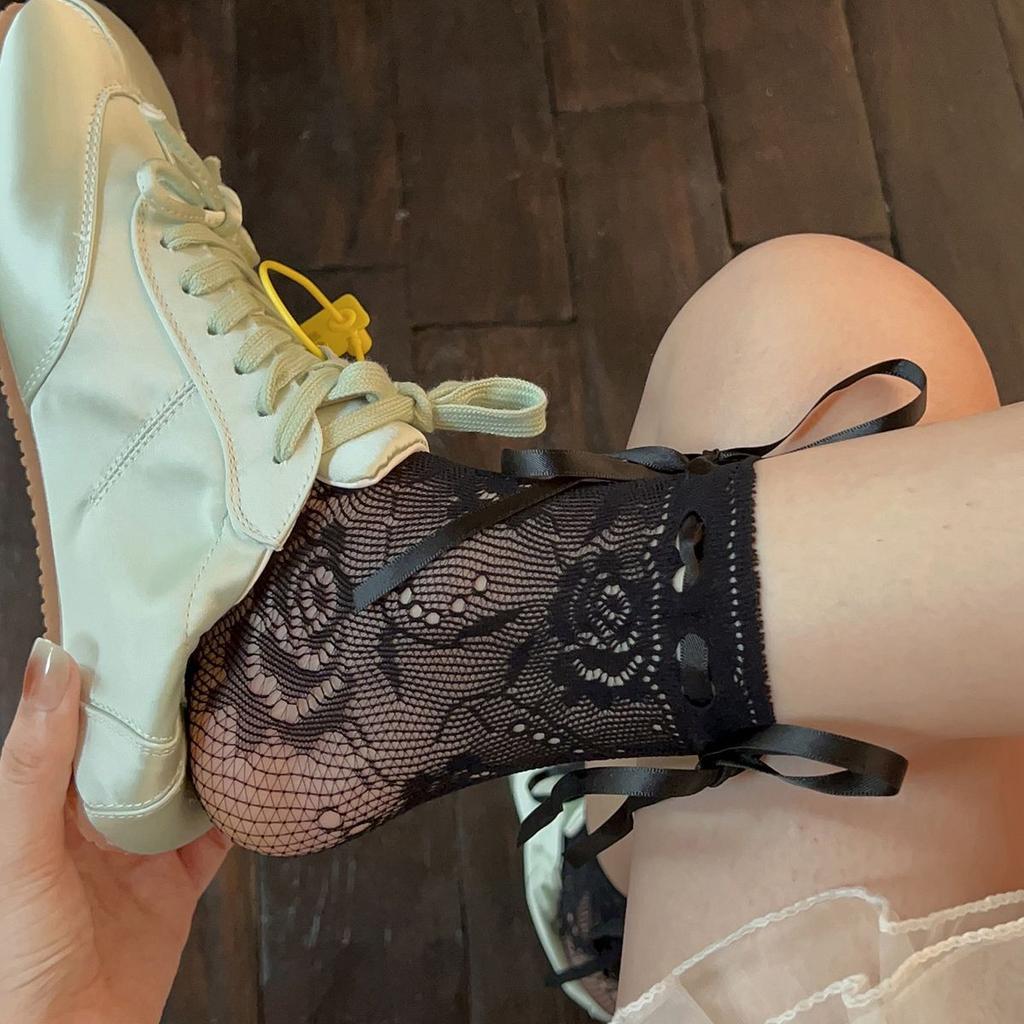 Beauty To the Heart, Straps, Medium Tube Lace Socks, Lace Women's Medium Tube Bow Summer Women's Socks, Thin Socks