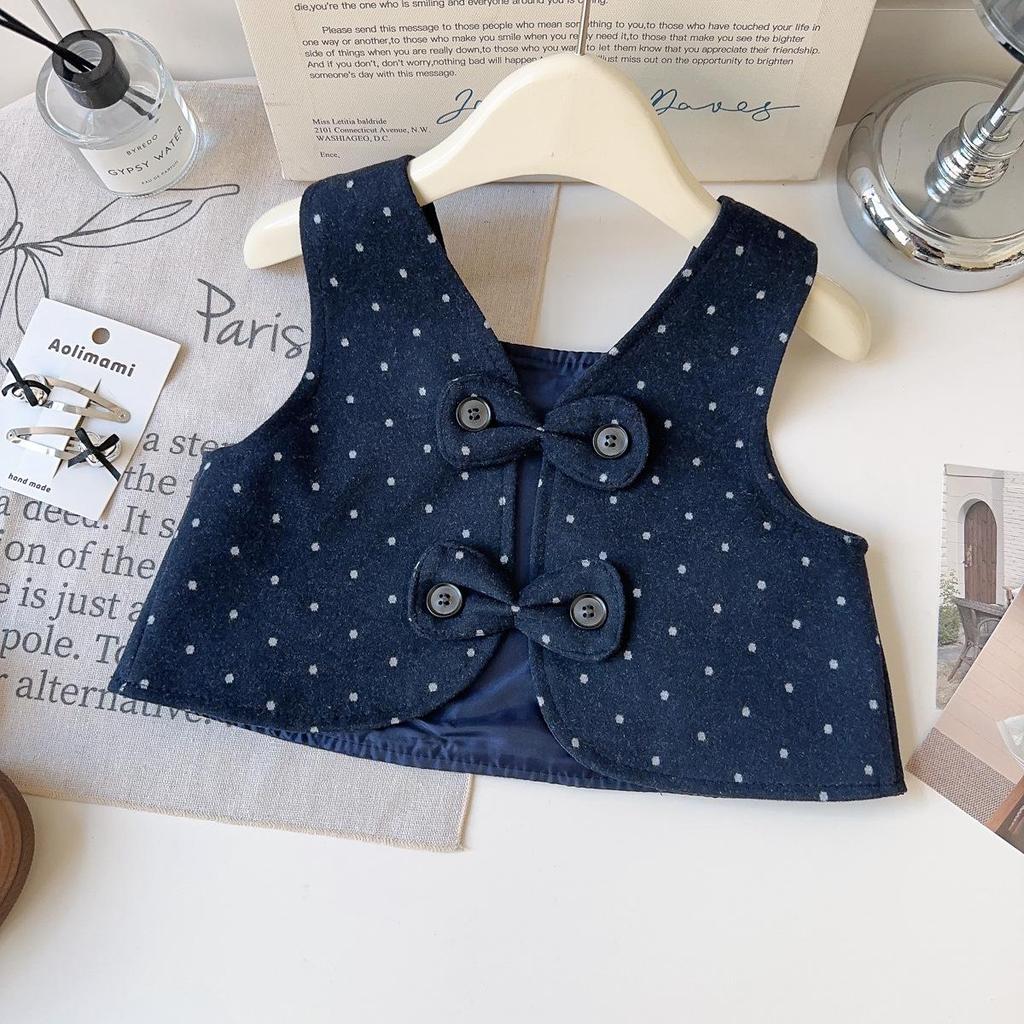 Dziewczęcy zestaw kamizelki i spodni w kropki - Modny dwuczęściowy zestaw na jesień i wiosnę (AQB086)