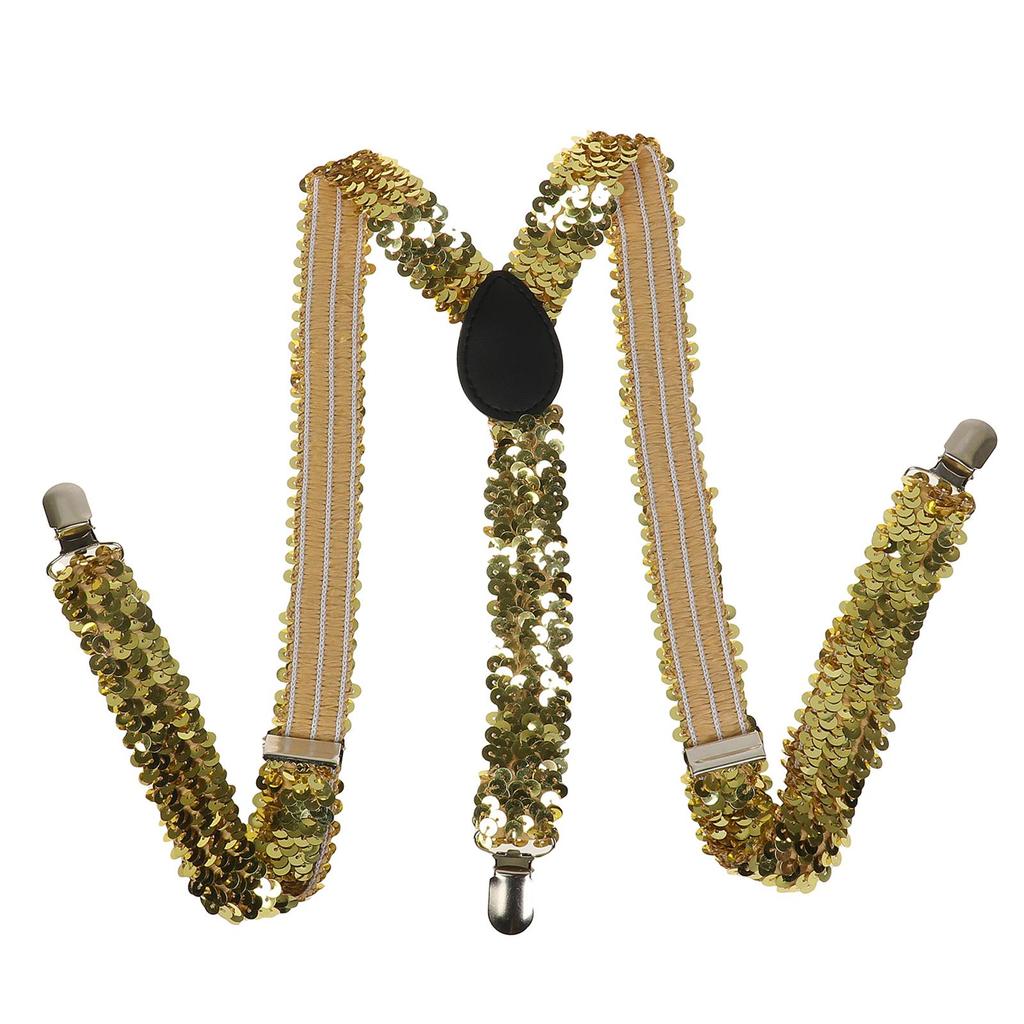 Unisex Sequin Y Back Suspenders 3 Clips Adjustable Elastic Braces