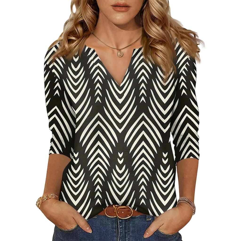 Women's Casual Fashion Sexy Comfortable V-Neck Floral Seven Sleeve Top