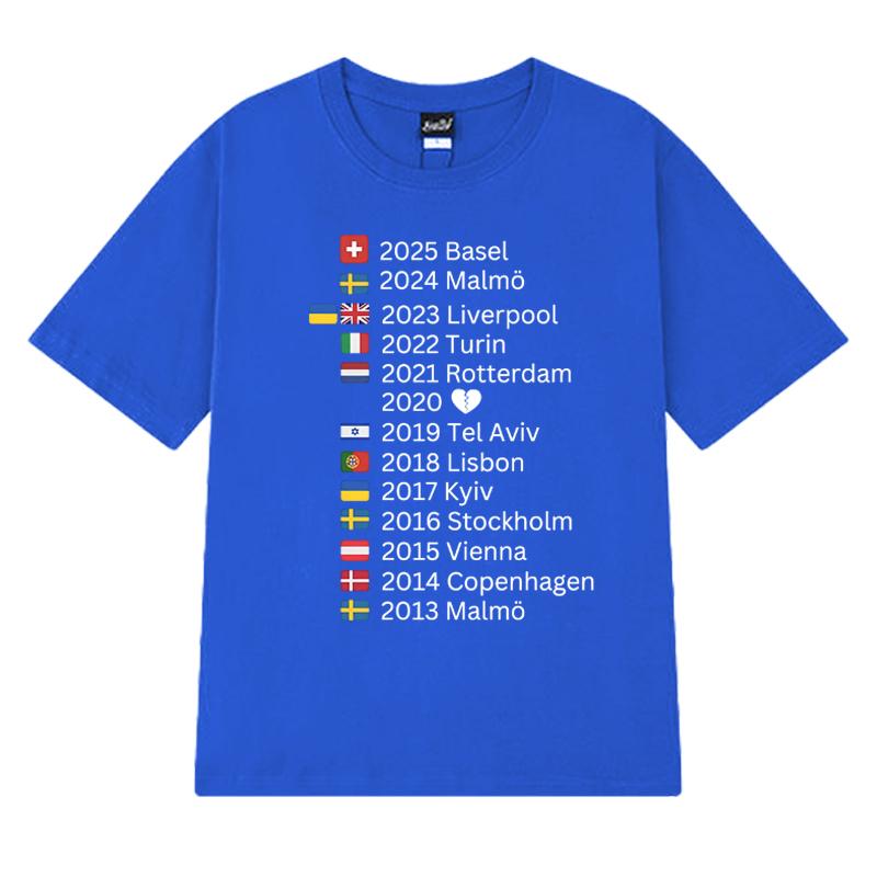 Eurovision 2025 Host Cities Music T shirt Men Women Trend Y2k Oversized short sleeve T-shirts Unisex 100% Cotton clothing Tops