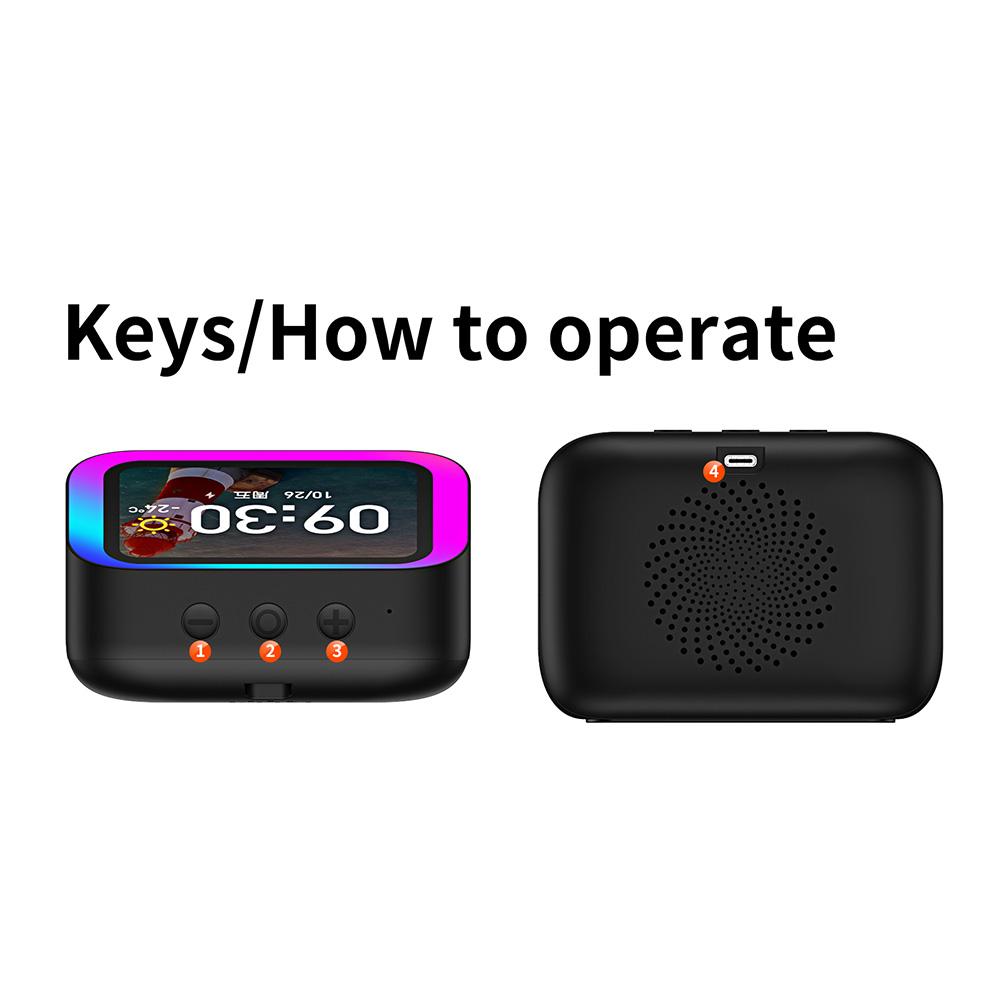 Smart Speaker Voice Assistant Portable BT Speaker Alarm Clock with RGB Lights for Bedroom Living Room