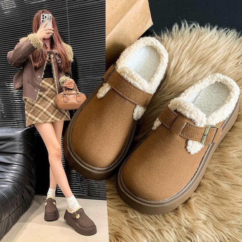 Fleece Thick-soled Women's Winter New Outer Wear Bag Head Slippers Thickened Warm Cotton Shoes Women