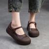 Johnature Flache, flache Schuhe im Retro-Stil aus echtem Leder, vielseitige, bequeme Damenschuhe mit dicker Sohle