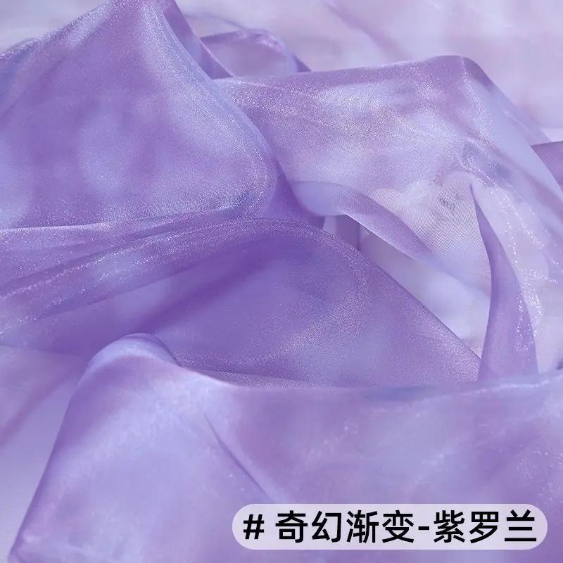 Glänzender Transparenter Regenbogen Organza Stoff Verlauf Pro Meter für Kleidung Kleid Hochzeitsdekoration Nähen DIY Designer Stoff
