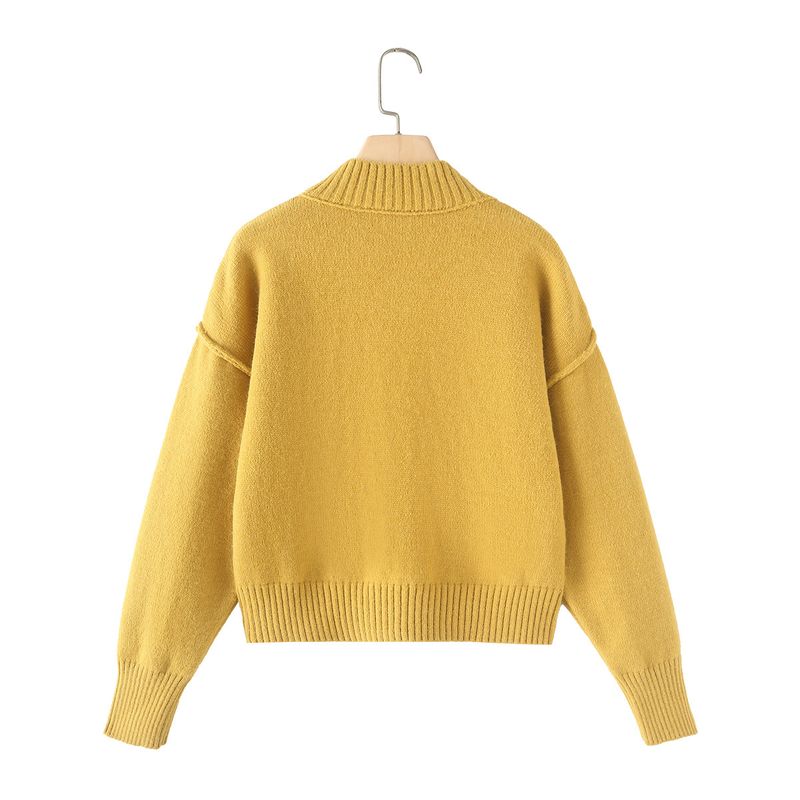 Zab Autumn New Women's Clothing Fashion Style French Design Stitching Decoration Long Sleeves Round Neck Loose Knitting Sweater