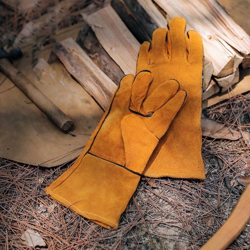 Long Sleeve Work Heat Resistant Fire Gloves Oven Mitts for BBQ Fireplaces Stove