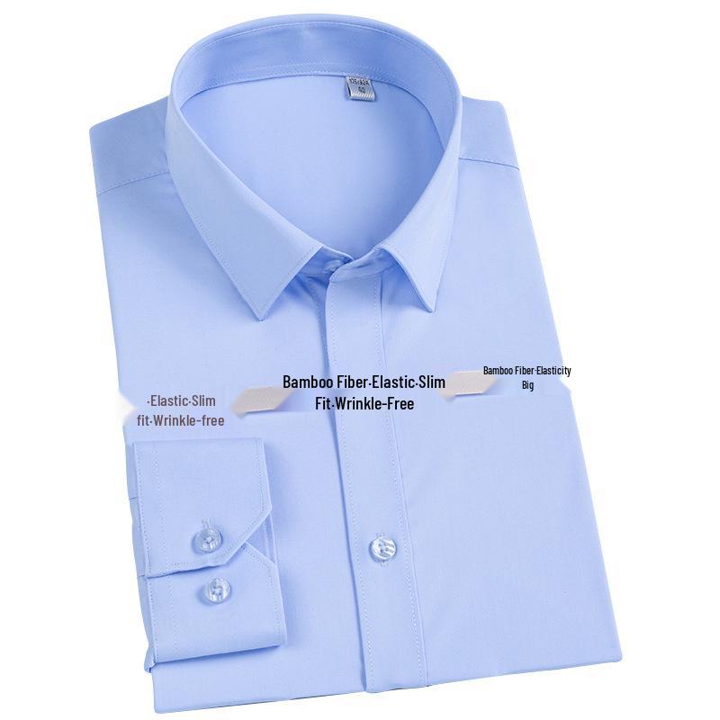 2024 Men's White Slim Fit Bamboo Fiber Long Sleeve Iron-Free Business Shirt