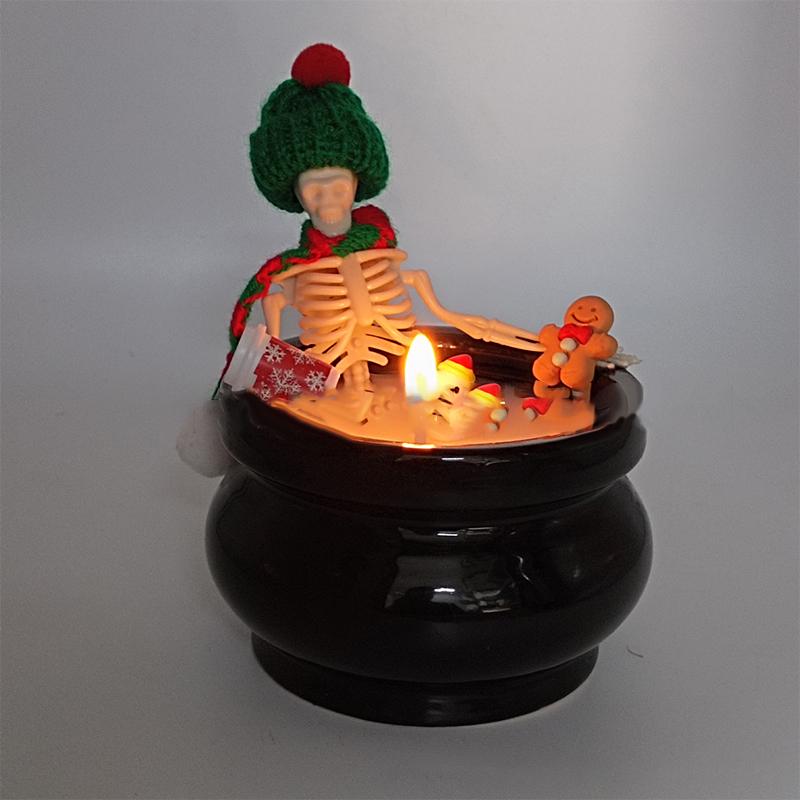 Halloween Skeleton Candle Halloween Decorations Ornament Gothic Cauldron Bathing Skull Candle With Hat Scarf Home Decor Gift