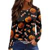 Womens Halloween Print Long Sleeve Top Round Neck Casual Pullover Shirt with Side Slit Hem Lightweight Stretchy Fabric