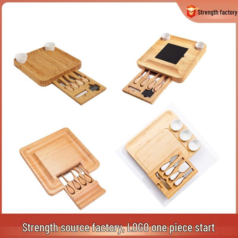 Bamboo Cheese Board with Knife Set and Drawer Tray