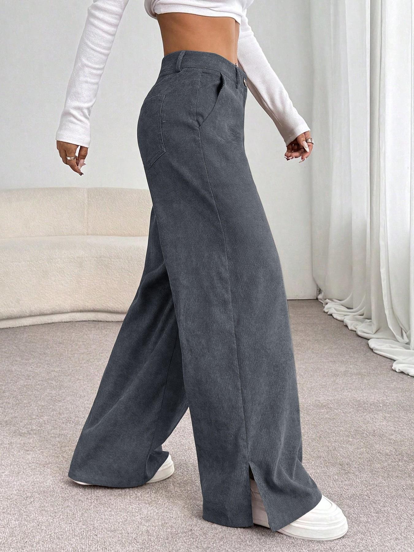

Retro High-Waist Wide-Leg Button Pants - Casual Slimming Style S серый