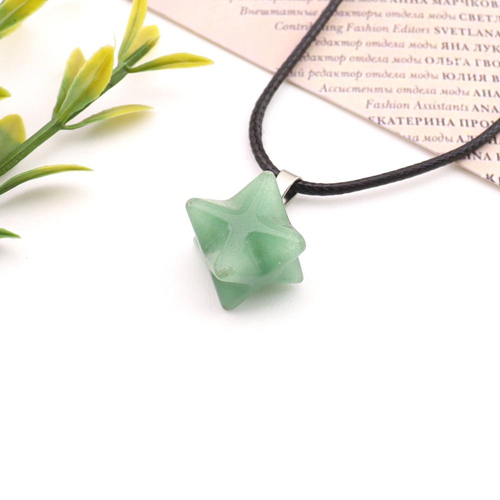 Natural Stone Crystal Agate, Large 24Mm Kabar Star Amethyst Pendant, Geometric Hexagram Necklace N757.