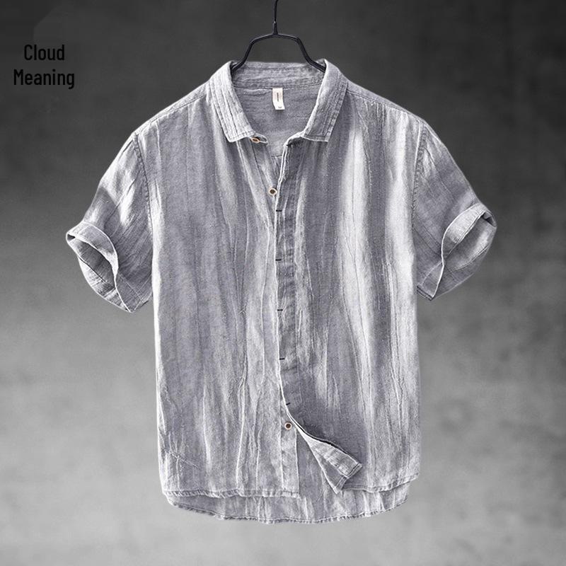 Men's Chinese Style Short-Sleeve Cotton Linen Shirt - Breathable, Casual Lapel Top