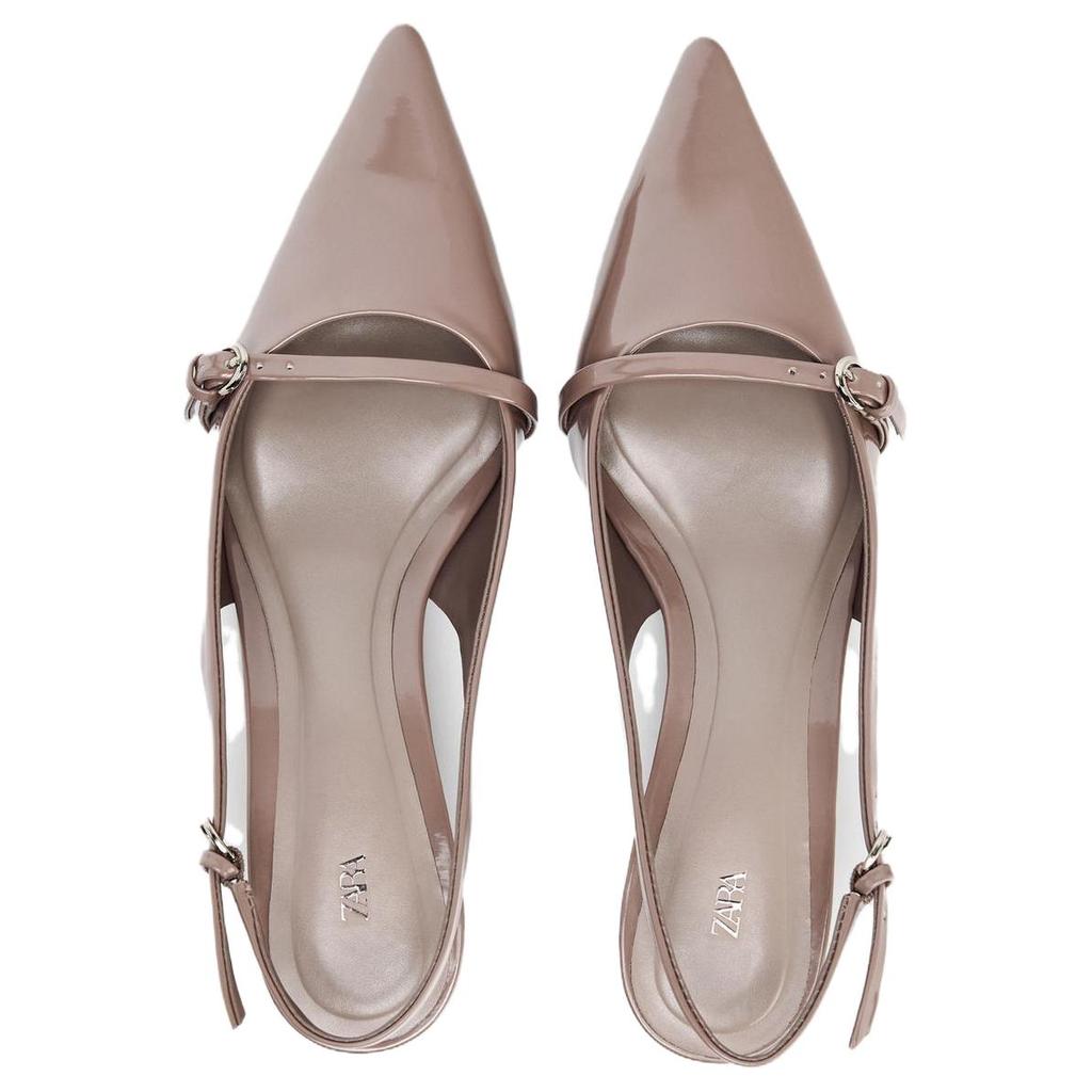 Zara Elegant Minimalist Comfortable Buckle Detail Open Back High Heels Women Shoes Light-Violet 11229510057