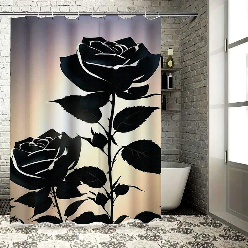 Monochrome Rose Shower Curtain - Elegant Black And White Floral Design For A Waterproof And Unique Bathroom Dcor Set