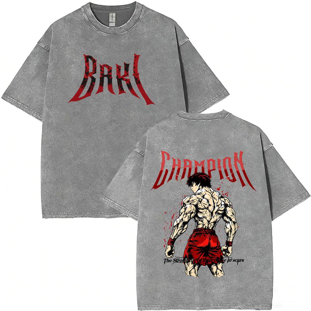 Camiseta Vintage Lavada con Gráfico de Anime Baki The Grappler, Camiseta con Estampado de Manga Hanma Baki, Camisetas Re 196