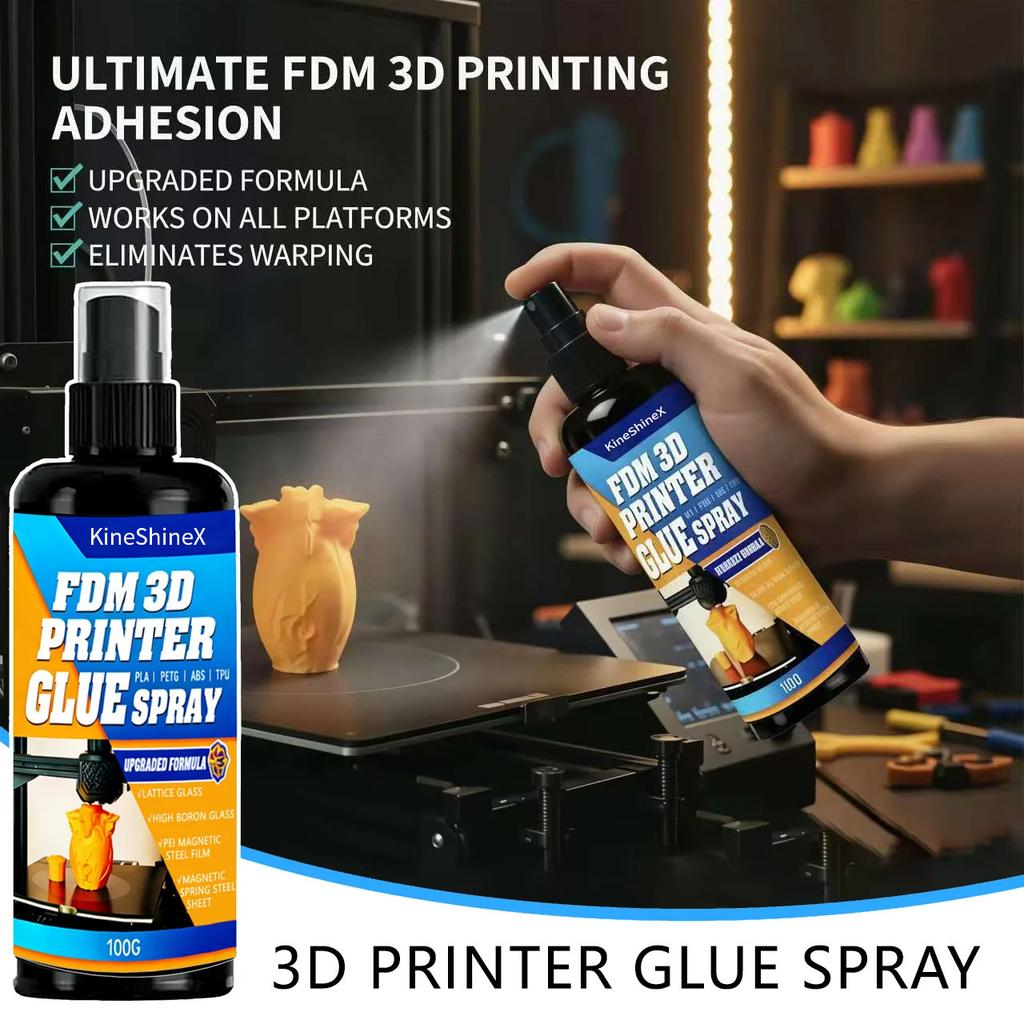 100/200ml Klej do drukarki 3D - Spray klejący do druku 3D, Zapobiega wypaczaniu na podgrzewanym stole roboczym, Łatwy do usunięcia, Zwiększa przyczepność do stołu