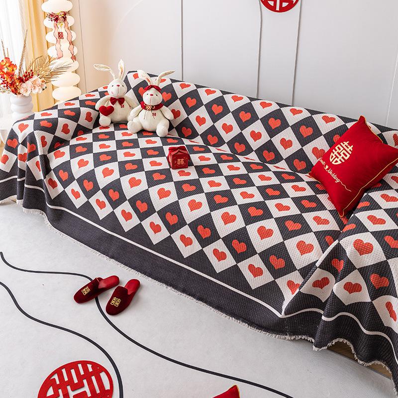 Chinese Style Red Sofa Towel Love Happy Marriage Sofa Cover Cloth Universal All-Inclusive Sofa Cover Wedding Blanket