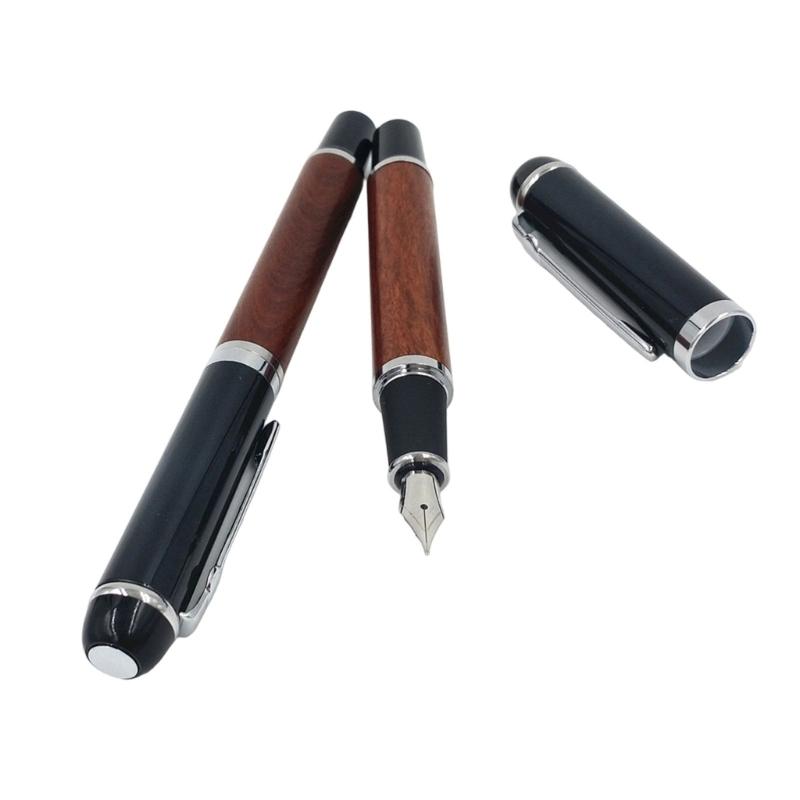 Wooden Fountain Pen with Refillable Piston Filled Inks Cartridge Calligraphy Fountain Pen with 0.5mm Tip