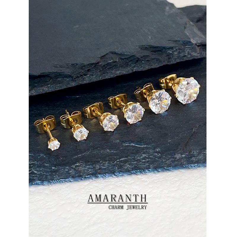 

High-End European & American Minimalist Zircon Diamond Earrings - 18K Gold-Plated Titanium Steel, Fade-Resistant 3mm Pair