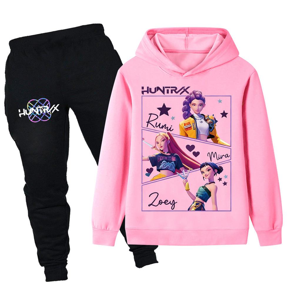 PB1241 Kinder Jungen Mädchen Kpop Mira Zoey Rumi Aufdruck Langarm Kapuzenpullover Hose Hosen Kleidung Sets