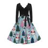 Women's Fashion Elegant Autmn and Winter Long Sleeve V-Neck Christmas Print Dress