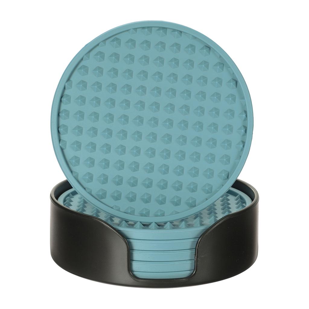 6pcs Silicone Drink Coasters with Holder Non-Slip Coasters Drinks Heat Resistant Cup Dish Drying Mat Tabletop Protection
