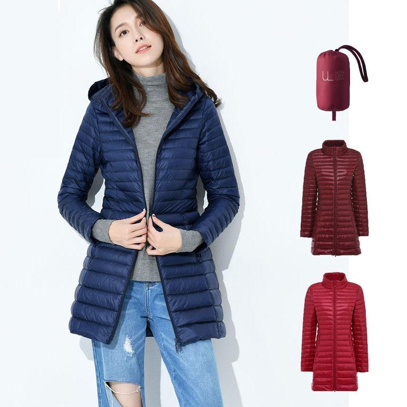 Down jacket women's winter medium and long light and thin white duck down warm and thin fashion slim jacket