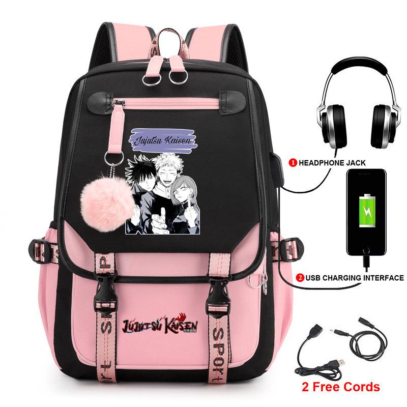 Anime Peripheral Spells Back to War Backpack Student School Bag Men's and Women's Fashion Backpack Travel Bag USB Computer Bag