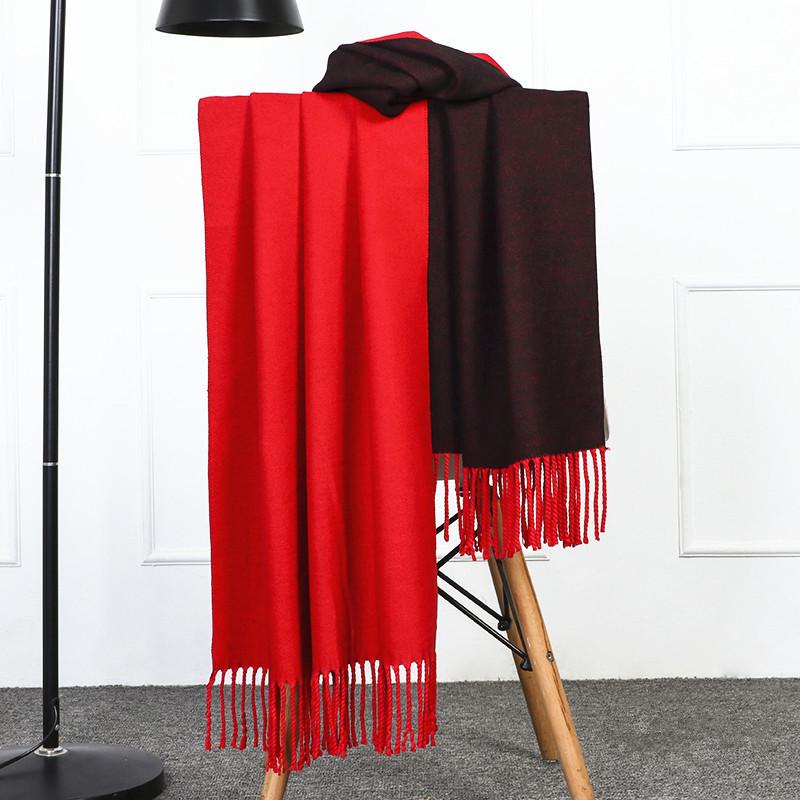 Double-Sided Women's Wool and Cashmere Scarf - Warm, Thickened Shawl for Autumn/Winter