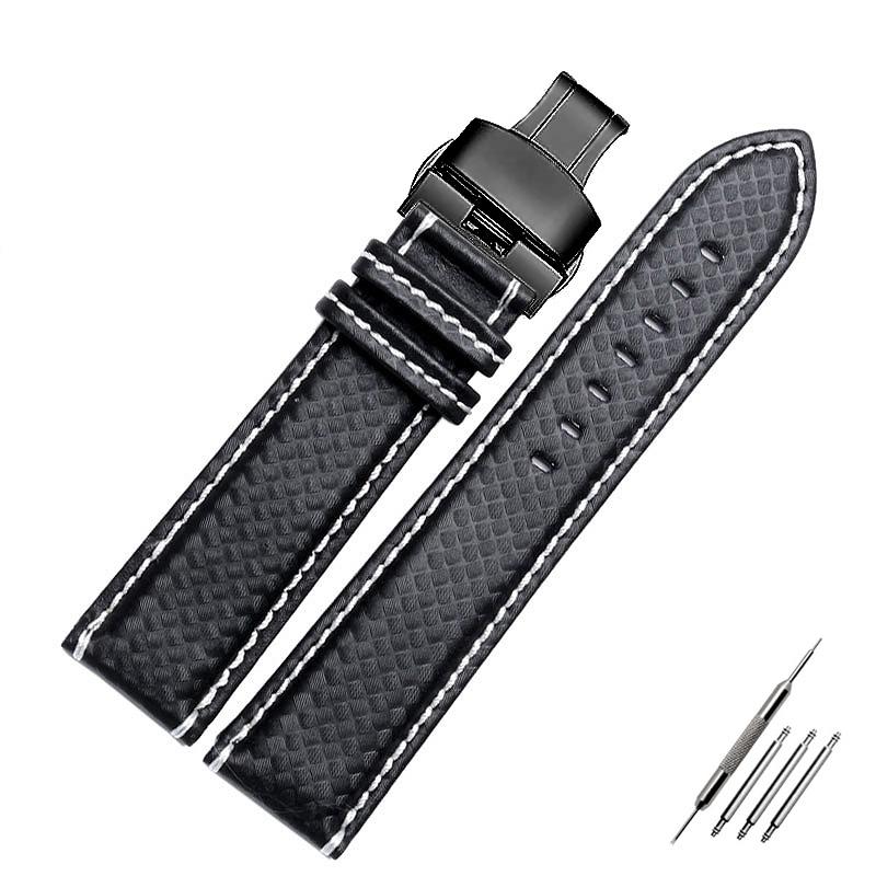 18mm 20mm 21mm 22mm 23mm 24mm Cinturino Orologio in Pelle con Motivo Fibra di Carbonio Cuciture Nere Rosse Arancioni Cinturino Orologio Accesso Orologio da Uomo