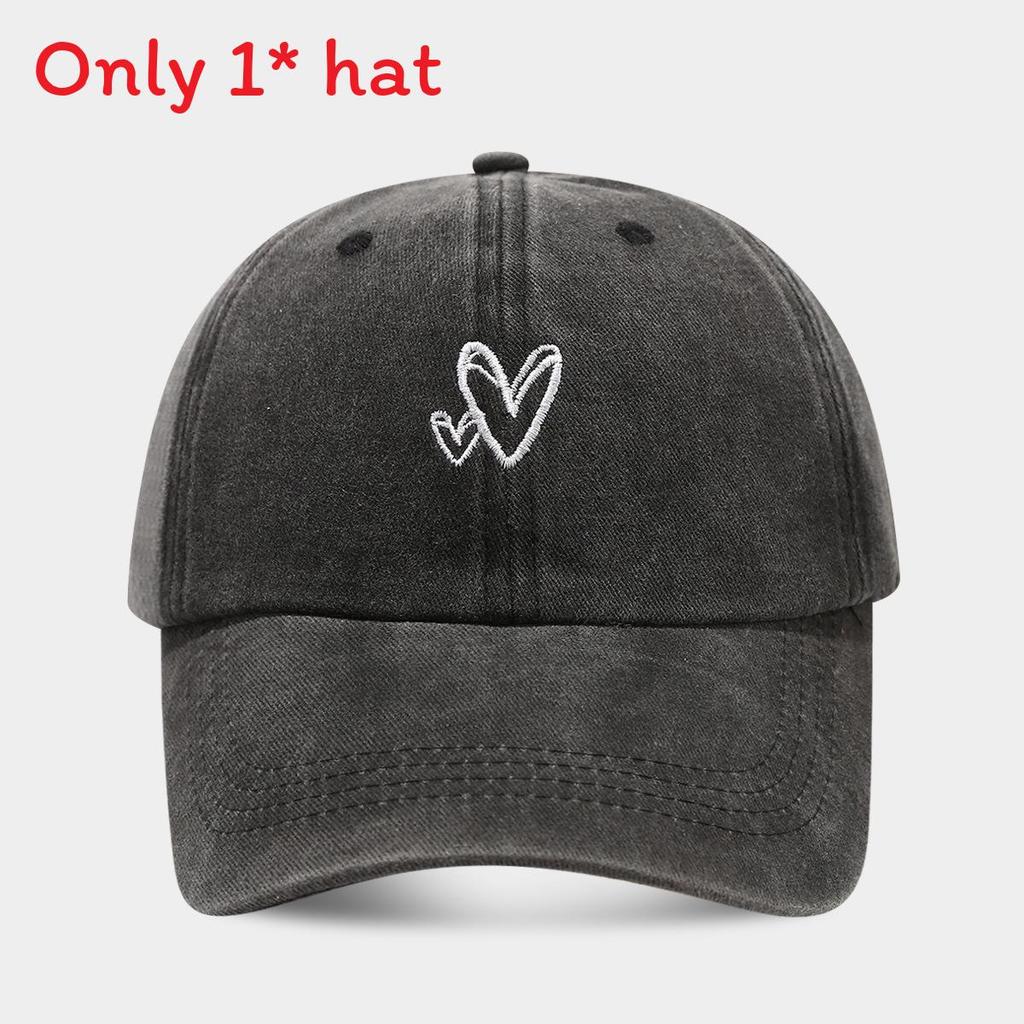 

Retro Heart Embroidered Cotton Cap With Adjustable Fit For Summer And Spring Use Black