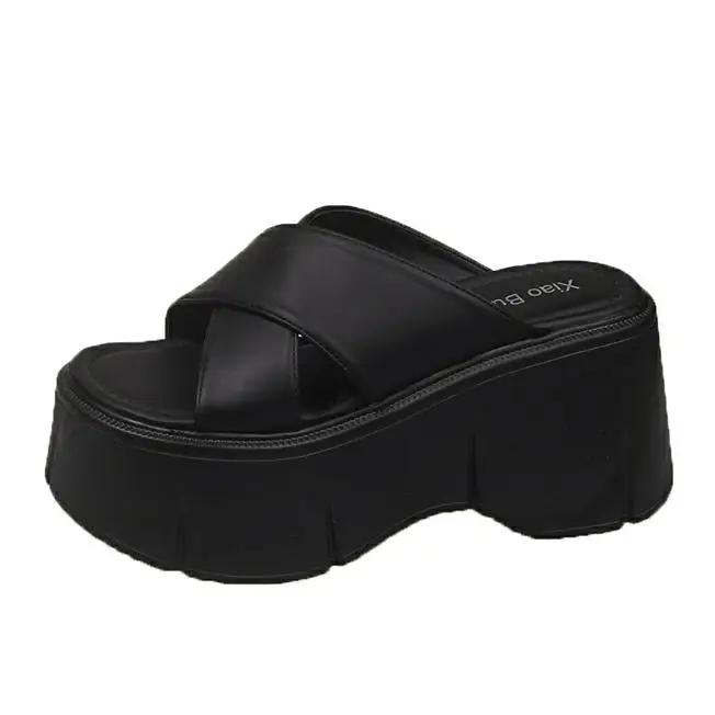 

Мода 8 см ПУ Кожа Платформа Клин Балетки Тапочки Платформа Кроссовки Женские Пляжные Шлепанцы Обувь Супер Каблук Новые Женские Летние Дизайнерские 34