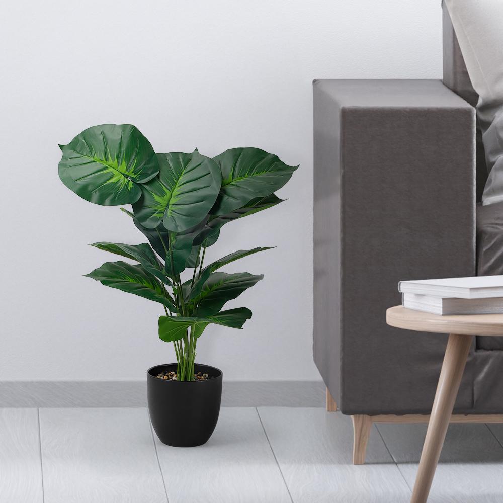 65cm Artificial Palm Tree & Monstera Branch - Tropical Plastic Plants for Home/Garden Decor, Realistic Green Leaves