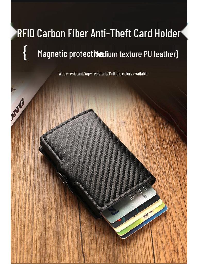 Portofel Metalic RFID Fibră de Carbon Anti-Furt Multi-Card pentru Bărbați