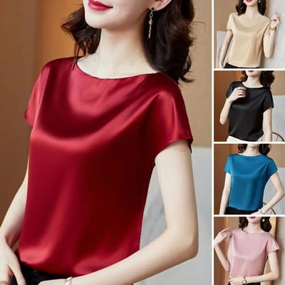 Women Summer T-shirt Women Summer Top Women Clothes Round Neck Loose Short Sleeves Pullover Soft Keep Cooling Breathable Solid