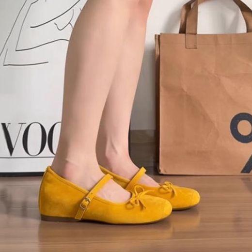 

Маленький человек плоская подошва увеличение высоты туфли Мэри Джейн женские вечерний бриз очень универсальные, удобные, зарубежный стиль балетки с мелким вырезом 40 жёлтый