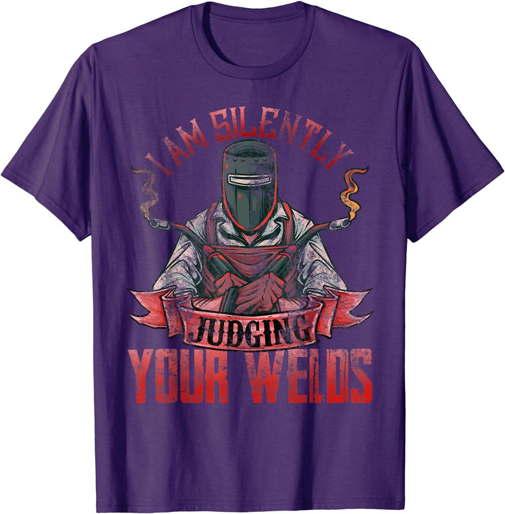 Funny Welder Shirts For Men I Am Silently Judging Your Welds T-Shirt Fitted Men T Shirt Unique T Shirt Cotton Leisure