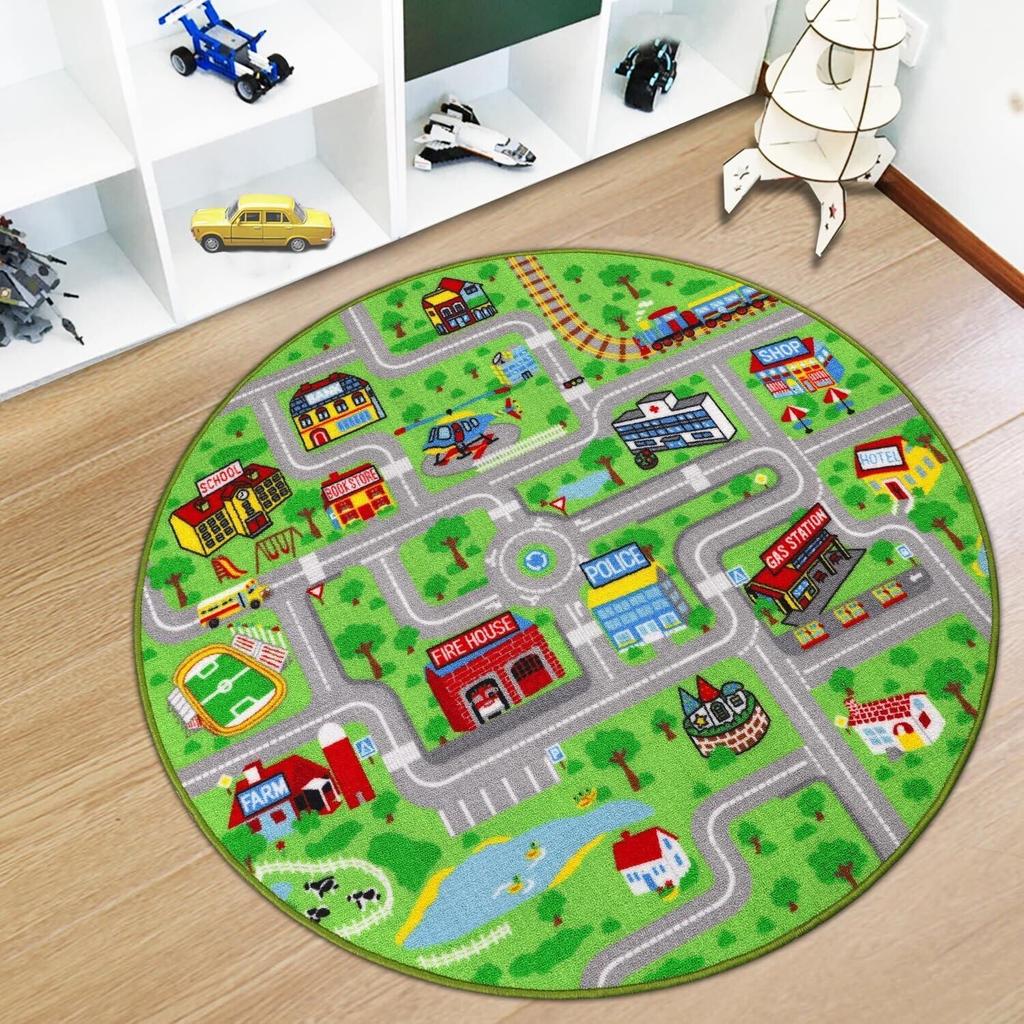 Traffic Road Kids Play Round Rug Educational Theme Children's Crawling Floormat Absorbent Anti-Slip Soft Home Decor Carpet