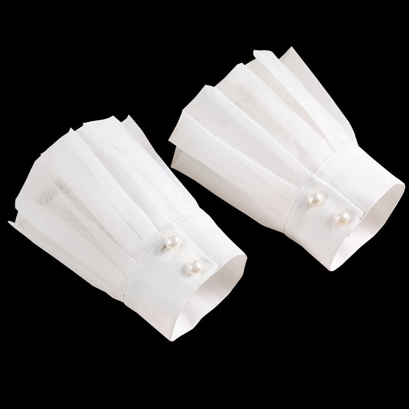 1 Pair Detachable Shirt Fake Sleeve Cuffs Fashion Pleated Horn Cuff Layered Lace Cuff False Sleeves Sunscreen Decorated