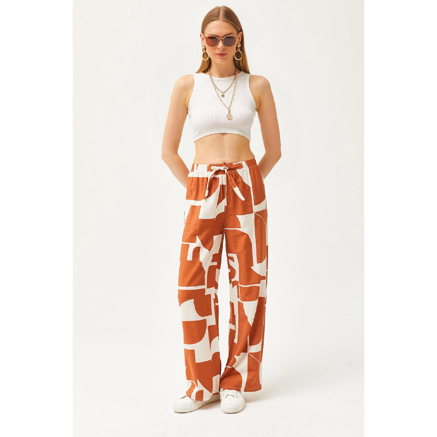 

Women s Tan Geometric Patterned Palazzo Cupra Trousers Pnt-19000272 M фуксия