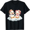 Niedliches Entenpaar sitzt auf Wolke Grafikdruck Baumwolle Freizeit Daily T-Shirt