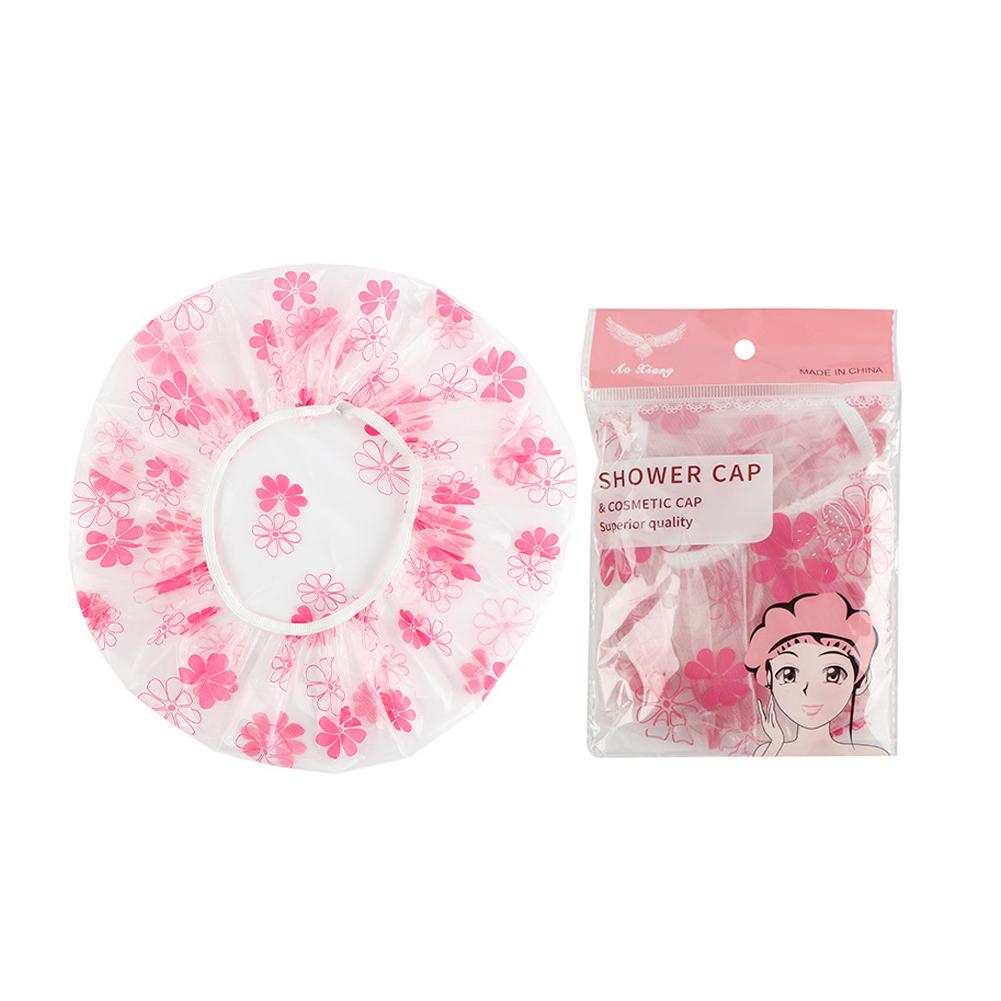 Pink Polka Dot Shower Cap PE Material Waterproof Soft Elastic Band Secure Fit Travel Friendly Lightweight Foldable Hair Protect