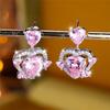 Cute Female Stone White Pink Zircon Love Heart Stud Earrings Silver Color Wedding Jewelry For Women