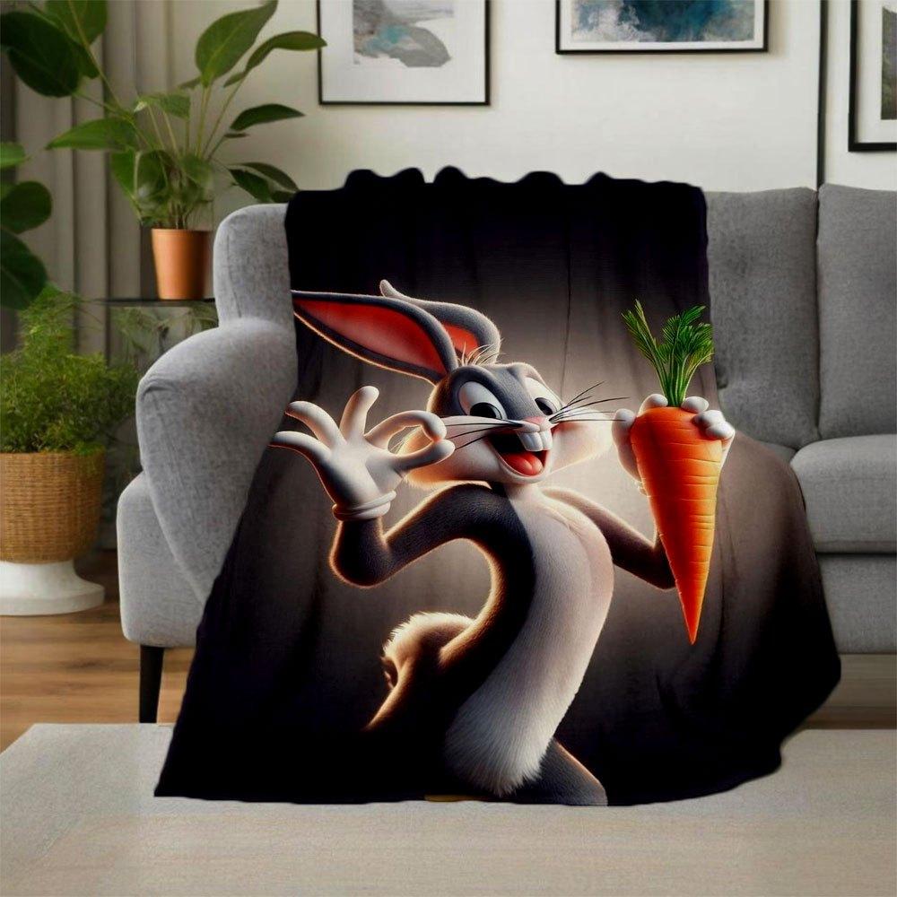 "Bugs Bunny with Carrot - Classic Cartoon Character Art Print"Blanket Flannel Throw Blanket for Sofa, Bed, Travel, Camping, Office