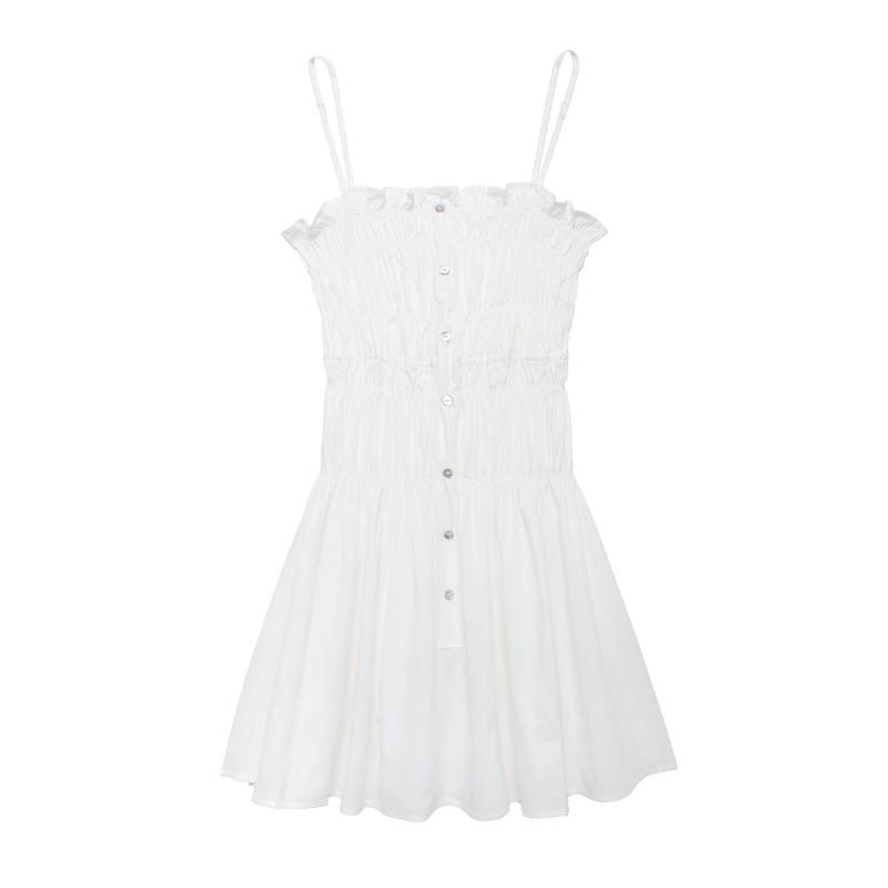 Elegant Solid Color Pleated Sleeveless Midi Dress Women 2025 Small белый